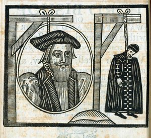 Pamphlet zur Ankündigung der Hinrichtung von John Atherton und seinem Liebhaber John Childe wegen Sodomie von English School