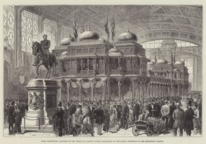 Pariser Ausstellung, Pavillon der indischen Sammlung des Prinzen von Wales im großen Vestibül des Ausstellungspalastes (Gravur) von English School