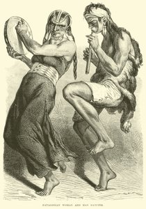 Patagonische Frau und Mann beim Tanzen von English School