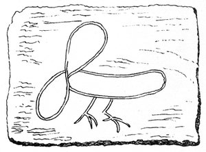 Phallus mit den Beinen eines Vogels, Schnitzerei vom Eingang des Wachhauses im Housesteads-Fort an der Hadriansmauer