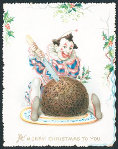 Pierrot schneidet Pflaumenpudding, Weihnachtskarte von English School