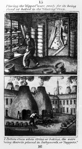 Platzieren des getauchten Geschirrs im Glasurofen, 1827 von English School