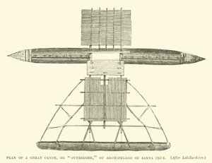 Plan eines großen Kanus, oder Auslegers, des Archipels von Santa Cruz, nach Labillardiere von English School