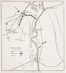 Plan der Schlacht von Assaye, Illustration aus Cassells Illustrierter Geschichte Indiens von James Grant, veröffentlicht 1879