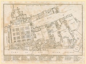 Plan des Palastes von Whitehall, aufgenommen in der Regierungszeit von Charles II, 1680 von English School