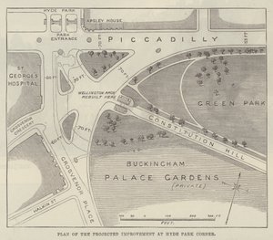 Plan der geplanten Verbesserung am Hyde Park Corner (Gravur) von English School
