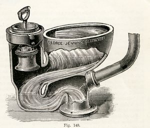 Tauchventil-Klosett, mit angehobenem Griff, 1870