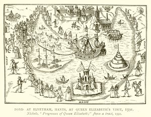 Teich in Elvetham, Hants, beim Besuch von Königin Elizabeth, 1591