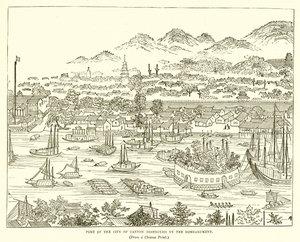 Hafen der Stadt Kanton nach der Bombardierung von English School