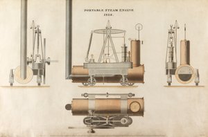 Tragbare Dampfmaschine, entworfen von Maudsley, Sons & Field, 1828 (Feder & Tinte und Aquarell auf Papier)