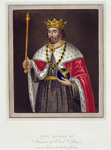 Porträt von König Edward II (1284-1327), Gründer des Oriel College, nach einem Gemälde in der Bodleian Library (Farbstich) von English School