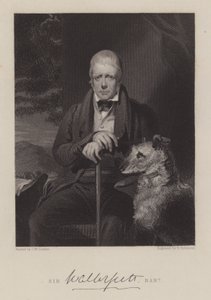 Porträt von Sir Walter Scott, mit Hund