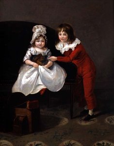 Porträt von zwei Kindern mit einem Eichhörnchen, ca. 1800