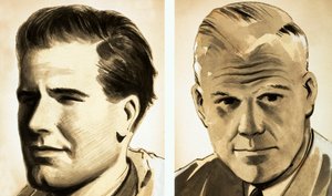 Porträts von Kommandant Guy Gibson und Dr. Barnes Wallis (Gouache auf Papier) von English School