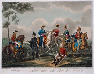 Porträts der Generaloffiziere, aus An Historical Account of the Battle of Waterloo, veröffentlicht von M. Colburn, 1817 (farbige Aquatinta) von English School
