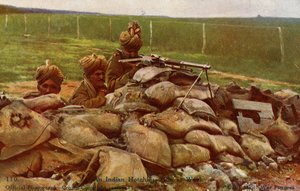 Postkarte - Eine indische Hotchkiss-Kanone im Einsatz von English School