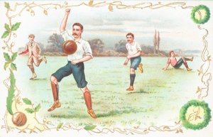 Postkarte mit Männern beim Fußballspielen
