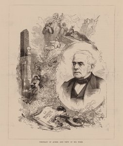 Porträt von Auber und Ansicht seines Grabes von English School