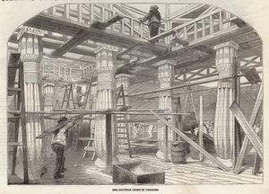 Fortschritt des Crystal Palace: Der ägyptische Hof im Bau von English School
