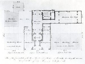 Vorgeschlagener Grundriss für die Egyptian Hall, Picadilly, 1810 (Tinte auf Papier) von English School