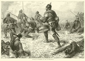Preußischer Trommler auf dem Schlachtfeld, September 1870