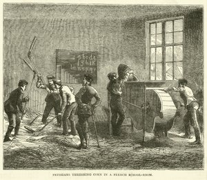 Preußen dreschen Korn in einem französischen Schulzimmer, September 1870 von English School