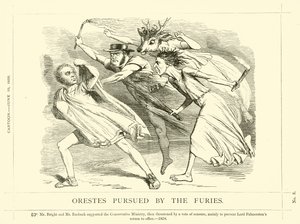 Punch-Karikatur über John Bright: Orestes verfolgt von den Furien