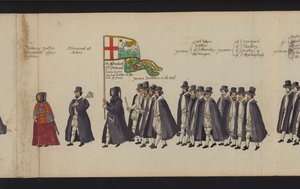 Begräbnisprozession von Königin Elisabeth I. (kolorierte Gravur)