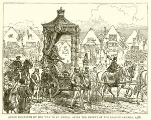Königin Elisabeth auf dem Weg nach St. Pauls nach der Niederlage der spanischen Armada, 1588