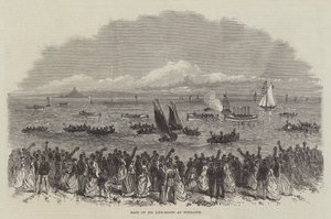Rennen von sechs Rettungsbooten in Penzance (Gravur) von English School