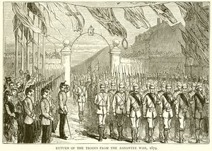 Rückkehr der Truppen aus dem Ashanti-Krieg, 1874 von English School