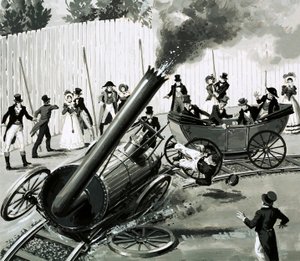 Richard Trevithick baute eine kleine Kreisbahn in London, um die Menschen mit dem Eisenbahnverkehr vertraut zu machen von English School