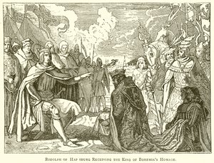 Rudolf von Habsburg empfängt die Huldigung des Königs von Böhmen