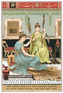Römische Damen in Villa, Neujahrskarte von English School