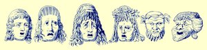 Römische Theatermasken, Illustration aus Cassells Illustrierter Universalgeschichte von Edward Ollier, veröffentlicht 1890 von English School