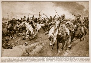 Russische Kosaken greifen die deutschen Totenkopfhusaren an, 1914-19 von English School