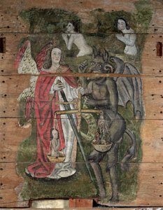 Heiliger Michael und der Teufel, aus dem Wenhaston Doom, ca. 1500-20 von English School