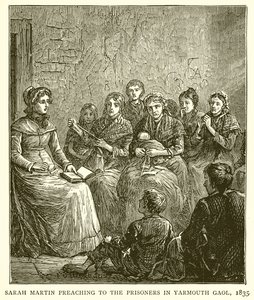 Sarah Martin predigt den Gefangenen im Gefängnis von Yarmouth, 1835 von English School