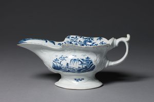 Sauciere, möglicherweise hergestellt von der Worcester Porzellanmanufaktur oder der Bristol Porzellanmanufaktur, um 1752 von English School