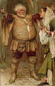 Szene aus Die lustigen Weiber von Windsor von William Shakespeare (Farblithografie)