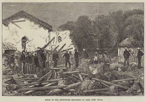 Szene der Pulverexplosion im Fort Agra, Indien (Stich)
