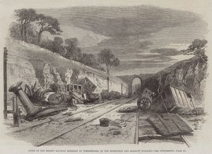 Szene des kürzlichen Eisenbahnunfalls in Winchburgh auf der Edinburgh und Glasgow Eisenbahn (Stich)