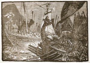 Seeschlacht zwischen Ptolemaios und Demetrios Poliorketes vor Salamis von English School