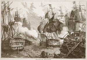 Seeschlacht vor Trincomalee, Illustration aus Cassells Illustrierter Geschichte Indiens von James Grant, veröffentlicht 1879 von English School