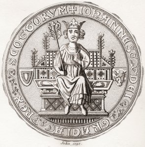 Siegel von John Balliol, ca. 1249–1314, auch bekannt als Toom Tabard, Schottisch für „leerer Mantel“, König der Schotten. Aus Iconographia Scotica oder Porträts berühmter Personen Schottlands, veröffentlicht 1797. von English School