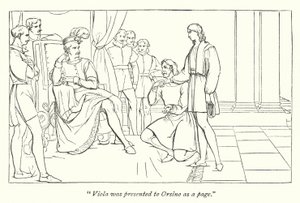 Shakespeares Was ihr wollt; Der Hauptmann stellt Viola Orsino vor von English School
