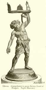 Silenus. (Lampenträger in grünem Bronze, gefunden in Pompeji. Neapel Museum) (Stich) von English School