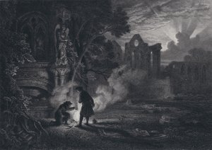 Sir Arthur und Dousterswivel in den Ruinen von St. Ruth (Stich)