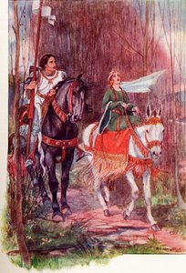 Sir Lancelot und Königin Guinevere. Farbige Illustration aus dem Buch The Gateway to Tennyson, veröffentlicht 1910