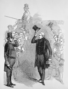 Sir Robert Peel kommt im House of Commons an, begrüßt von einem 